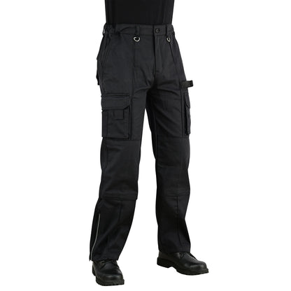Men Cargo Combat Work Trousers with Knee Pad Pockets - Black