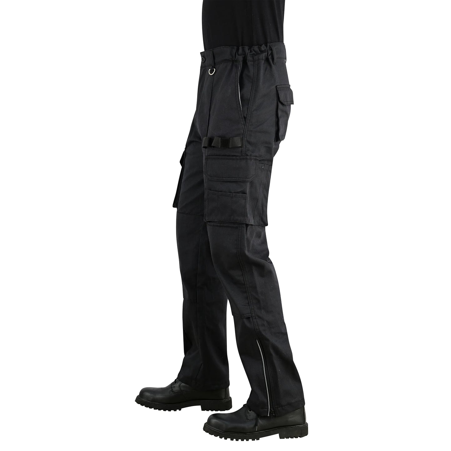 Men Cargo Combat Work Trousers with Knee Pad Pockets - Black