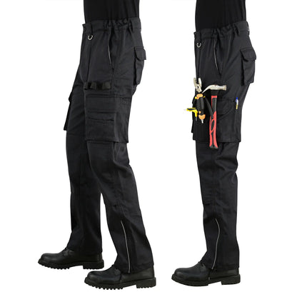 Men Cargo Combat Work Trousers with Knee Pad Pockets - Black