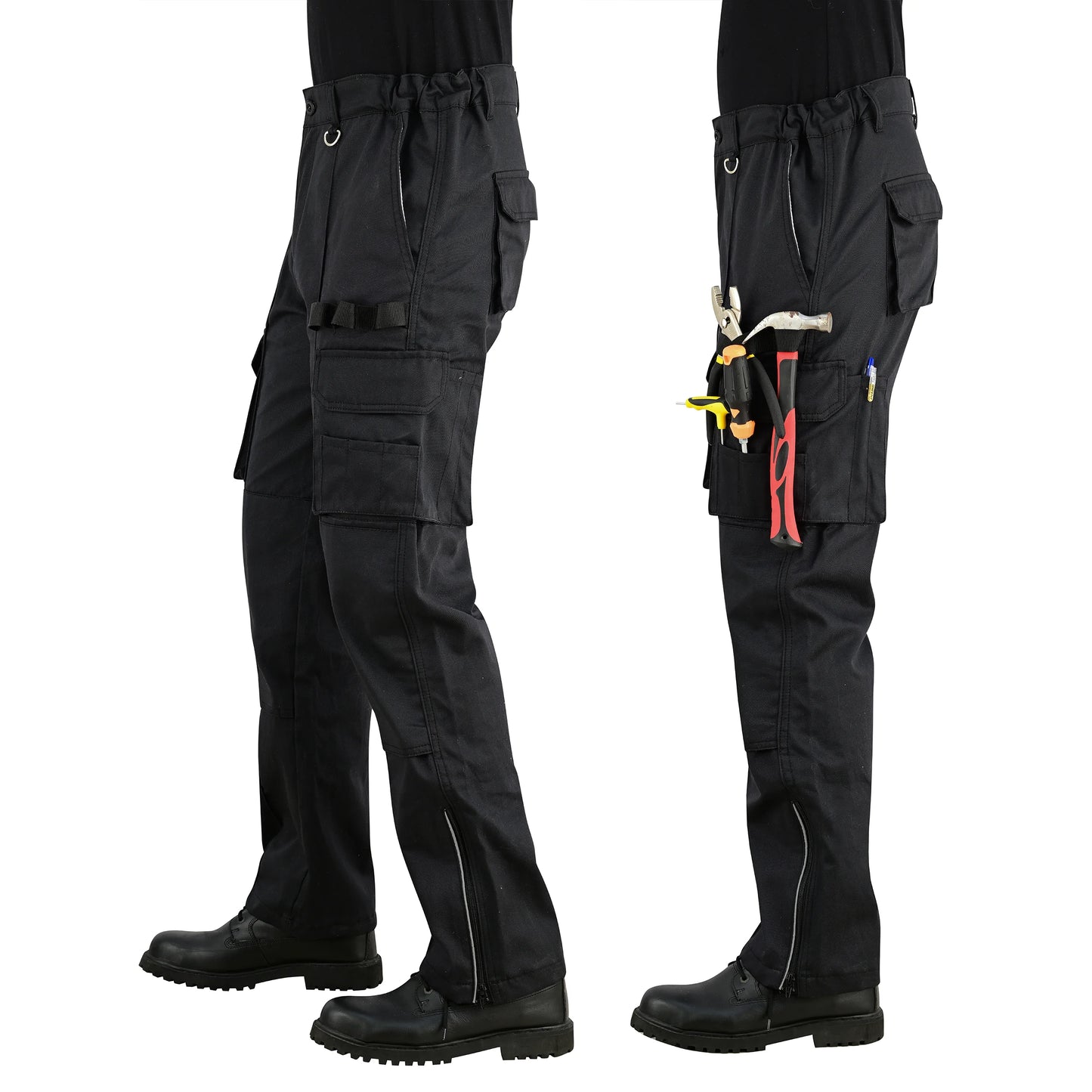 Men Cargo Combat Work Trousers with Knee Pad Pockets - Black