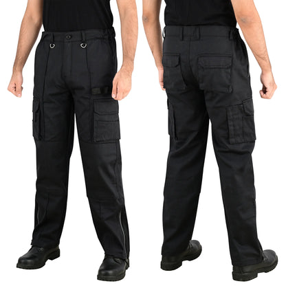 Men Cargo Combat Work Trousers with Knee Pad Pockets - Black