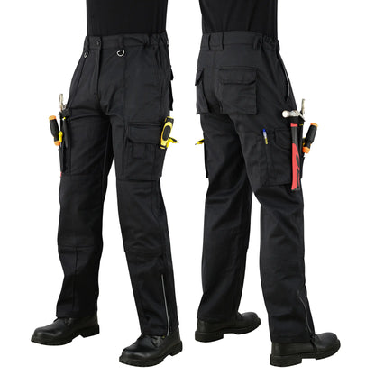 Men Cargo Combat Work Trousers with Knee Pad Pockets - Black