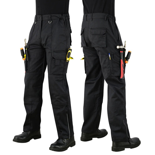 Men Cargo Combat Work Trousers with Knee Pad Pockets - Black