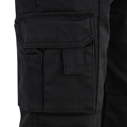 Men Cargo Combat Work Trousers with Knee Pad Pockets - Black
