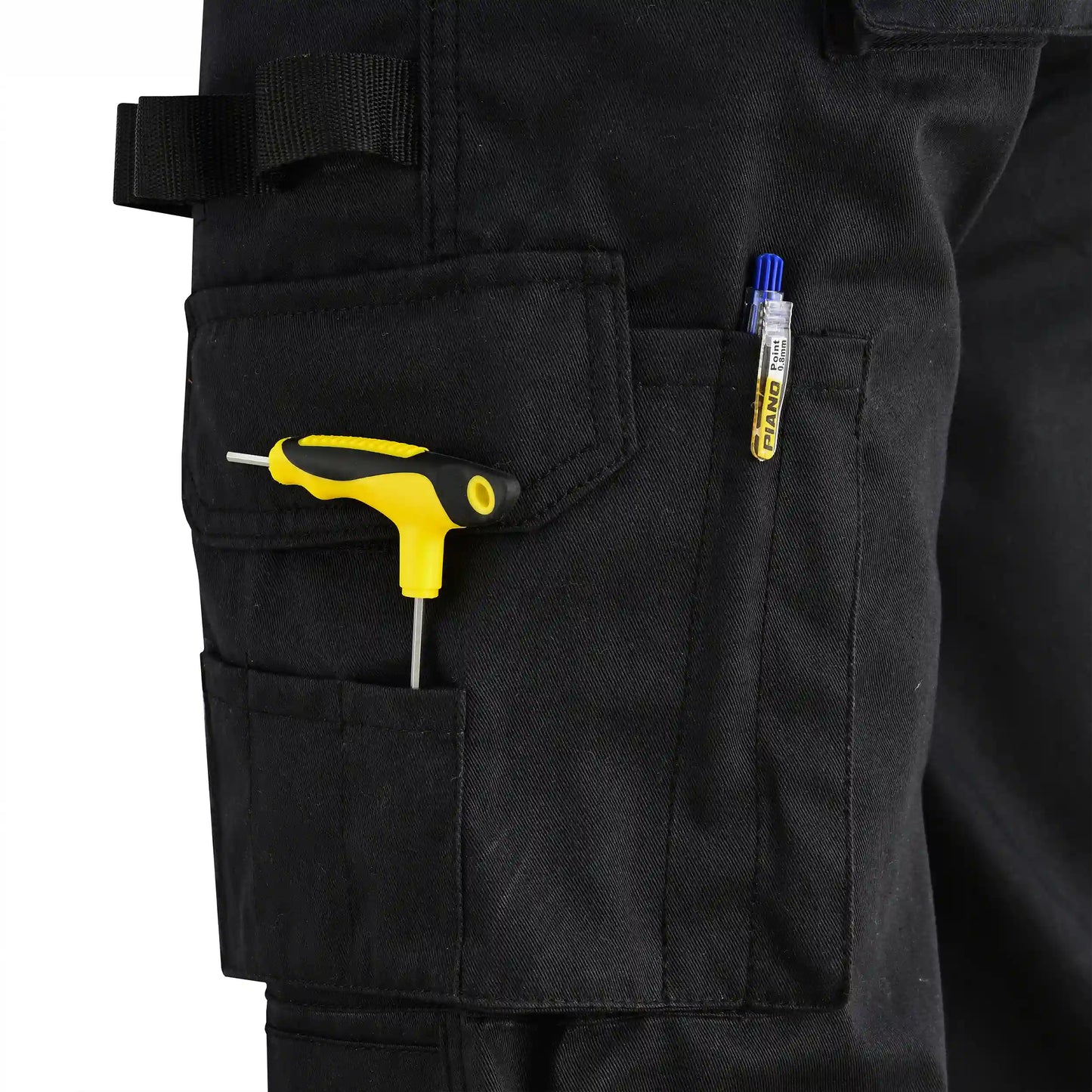 Men Cargo Combat Work Trousers with Knee Pad Pockets - Black