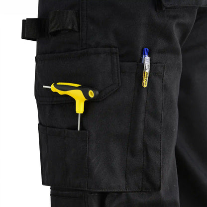 Men Cargo Combat Work Trousers with Knee Pad Pockets - Black