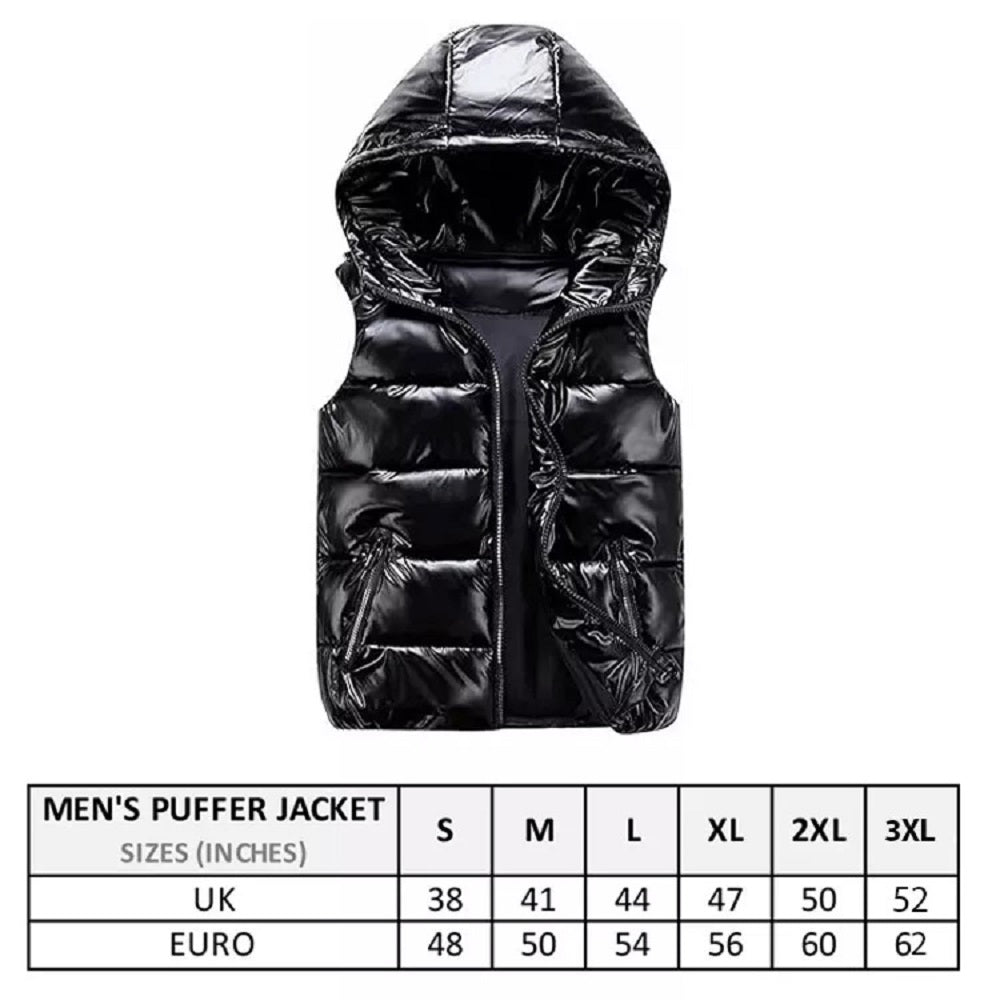 UK size chart for men puffer jacket sleeveless