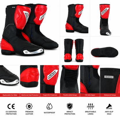 Men Motorcycle Racing Boots – Speedy H2O - RED