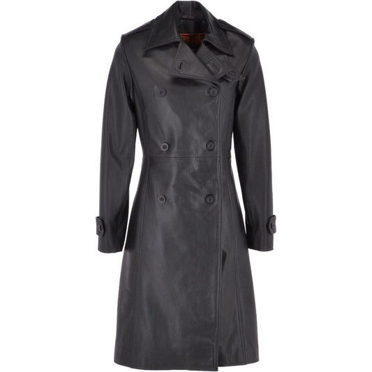 Black Long Leather Coat for women