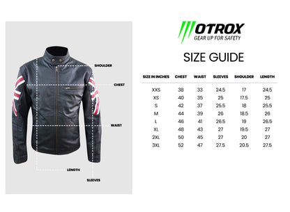 Size chart of men's rustic leather jacket