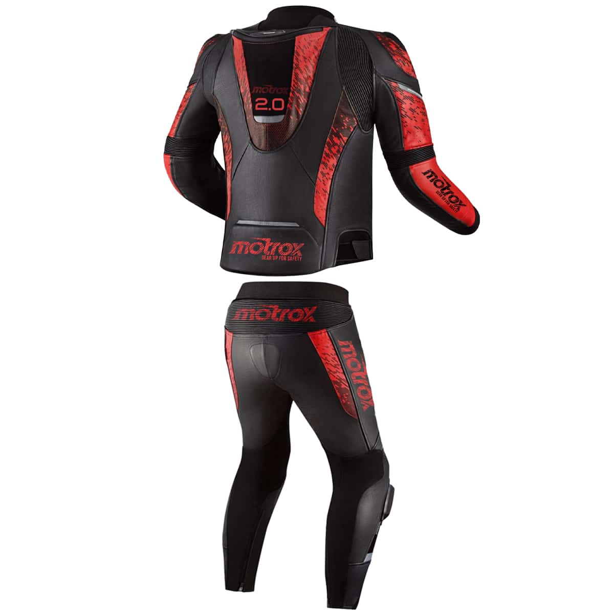 Back side Leather Racing Suit 2 Piece in red and black colour