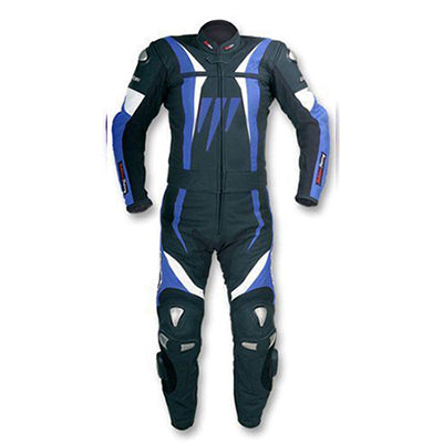 Men leather racing suit in black and blue colour