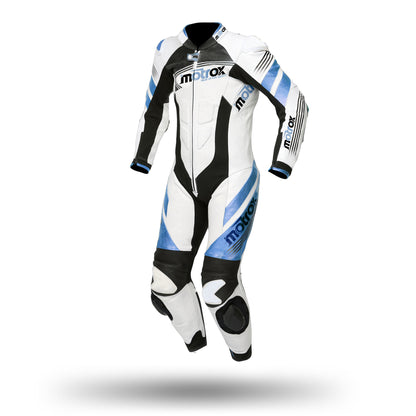 Motorcycle leather race suit white and blue