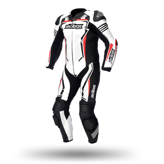 Mens motorcycle RACE Leather SUIT Back & white