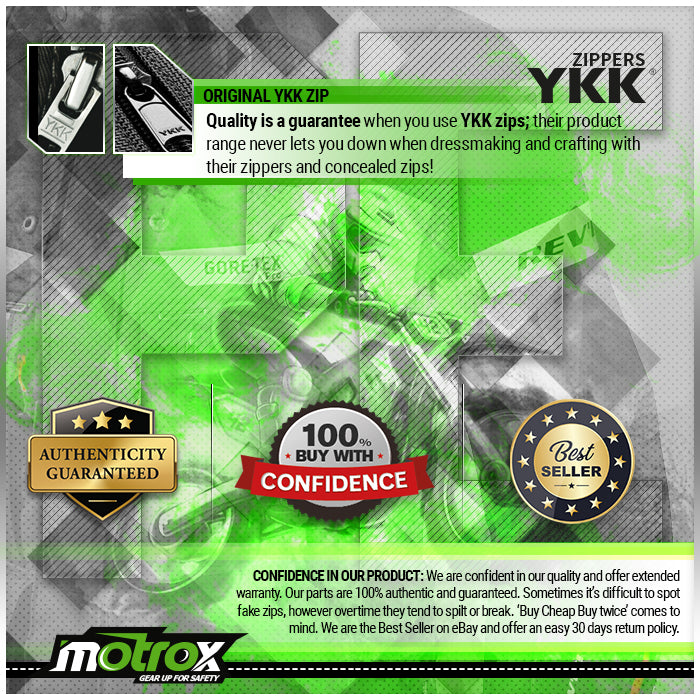 Motrox YKK zippers used in motorcycle suit