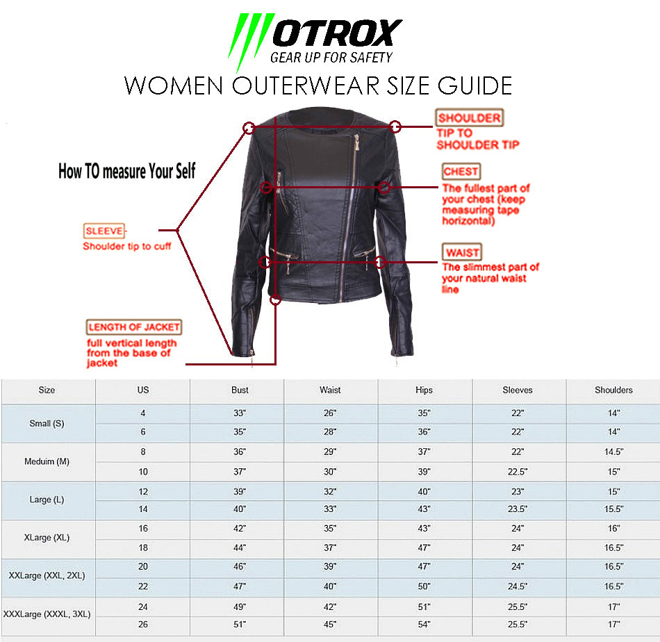 Ladies Leather Jacket size guide UK