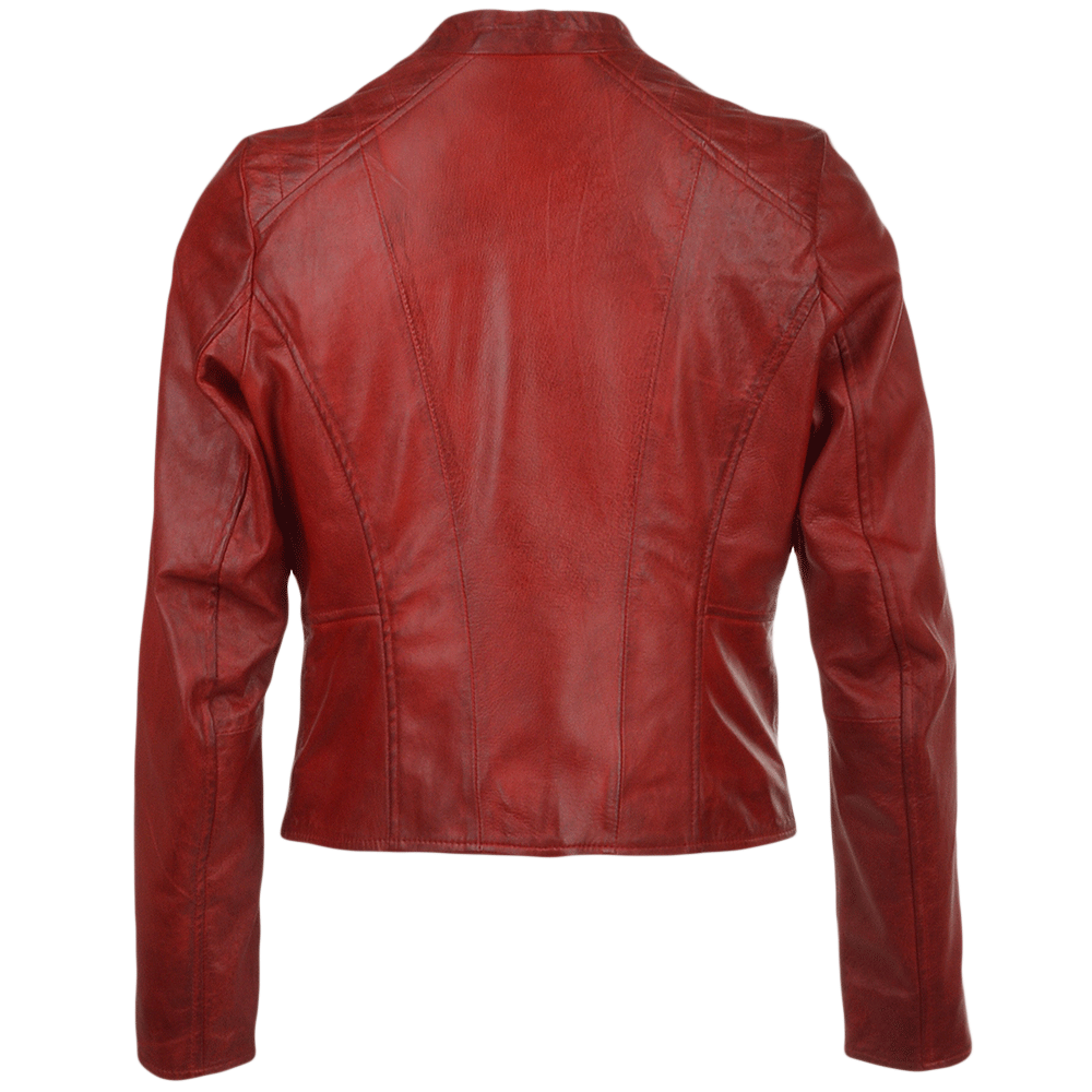 Leather Ladies Jacket Dazzling Fashion Red Color 1.0