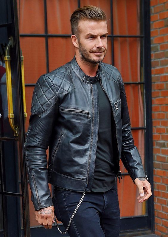 Men's Black David Beckham Style Leather Jacket Black leather Jacket 360 |  eBay