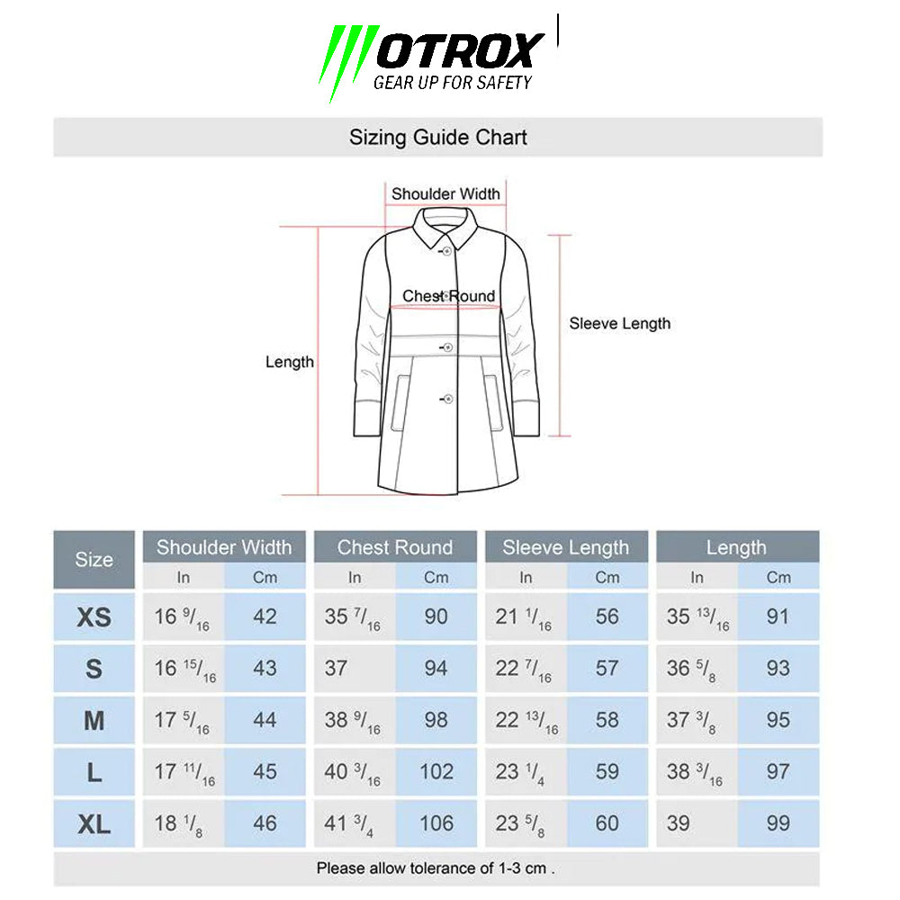 size chart of women's long coat
